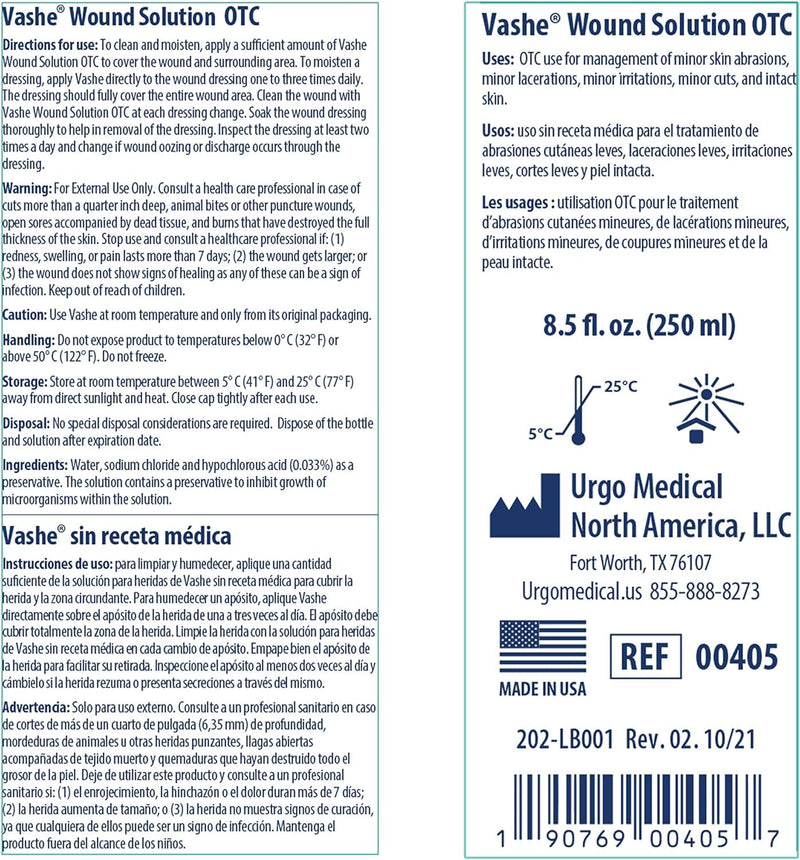 [Australia - AusPower] - Vashe Wound Solution OTC | Pure Hypochlorous Acid-Preserved Wound Cleanser | Home Wound Care | Non-Cytotoxic and Skin-Neutral pH | 8.5 Fl Oz 