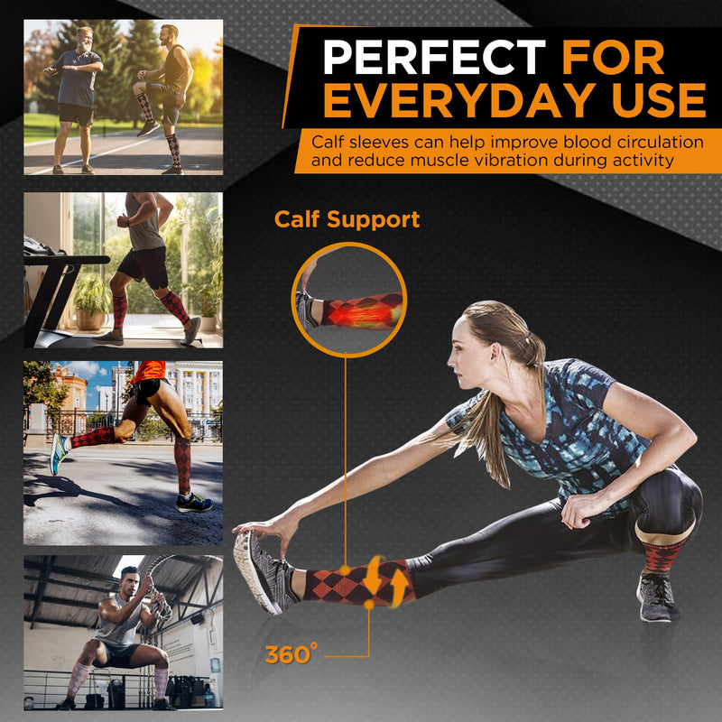 [Australia - AusPower] - Doc Miller Compression Calf Sleeve for Men & Women, 20-30mmHg Support for Running, Calf Tear, Knee High, 1 Pair Orange. Black Small 