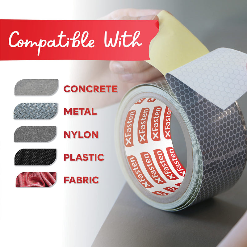 XFasten Reflective Tape, White and Silver, 2 Inches by 5 Yards - High Intensity - DOT-C2 Safety Tape Waterproof Conspicuity Trailer Reflector