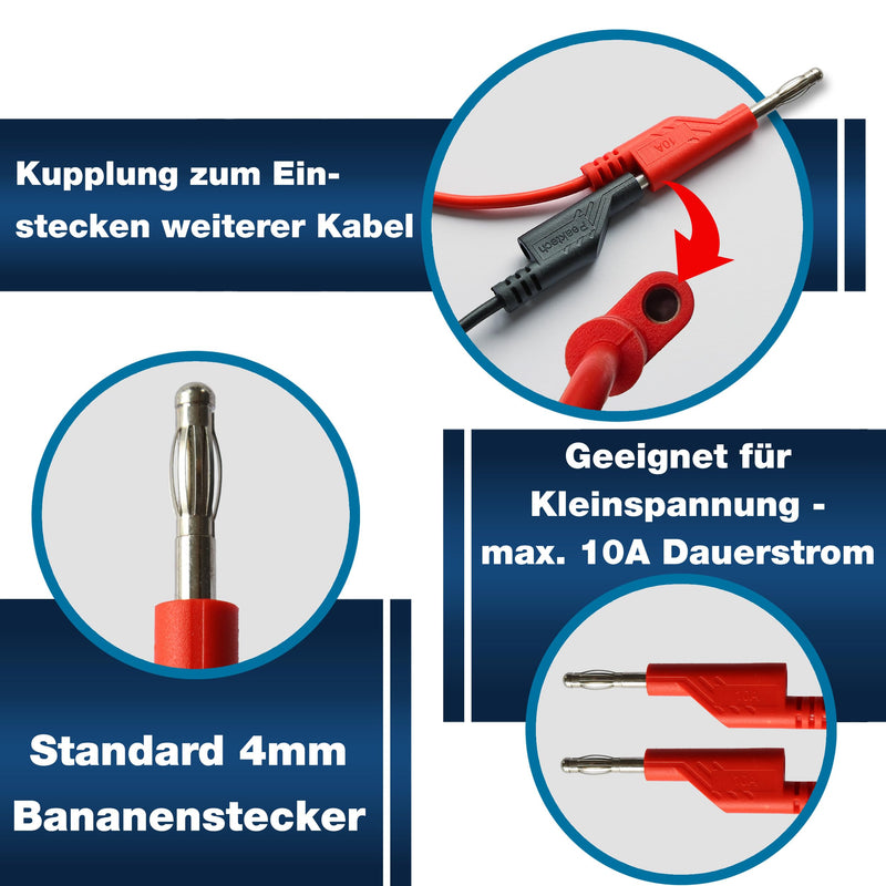 PeakTech P 7049, Set of 4 Test Leads, 100 cm, Multimeter Test Cable, Laboratory Leads, Measuring Cable with 4 mm Banana Plug, Stackable, in 4 Colors, 1 m Length 4 x 100cm