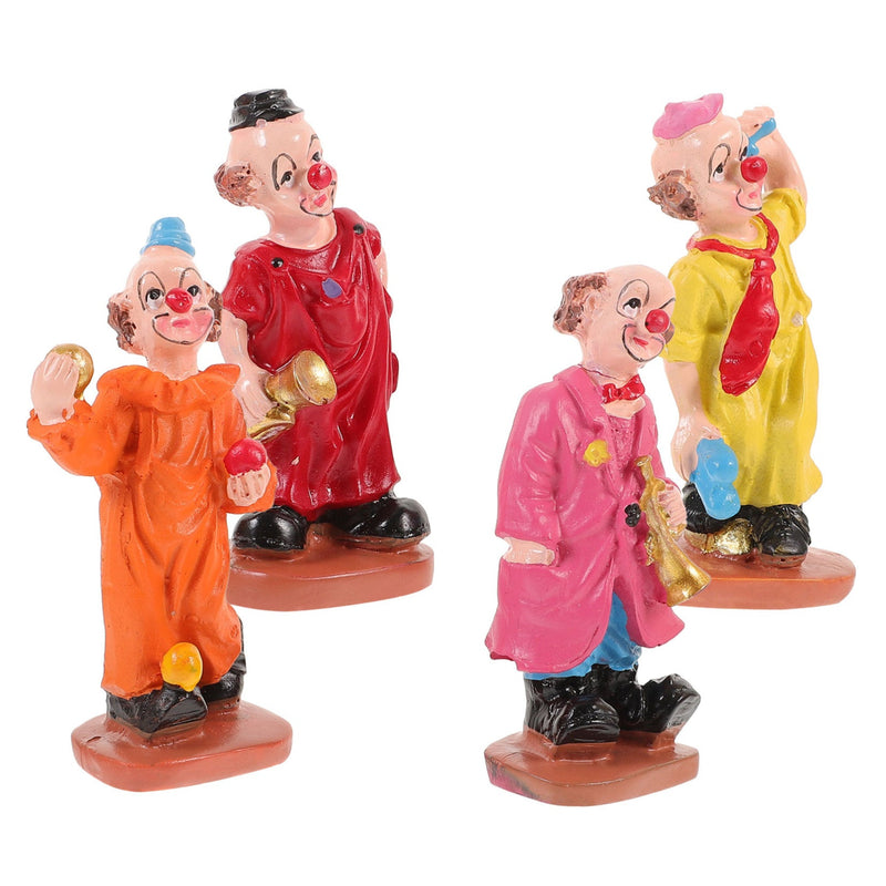 Abaodam 4Pcs Clown Ornament Miniatures 3.93In Circus Clown Figurines for Sandtray Therapy Creative Home Decor Collectible Figurines