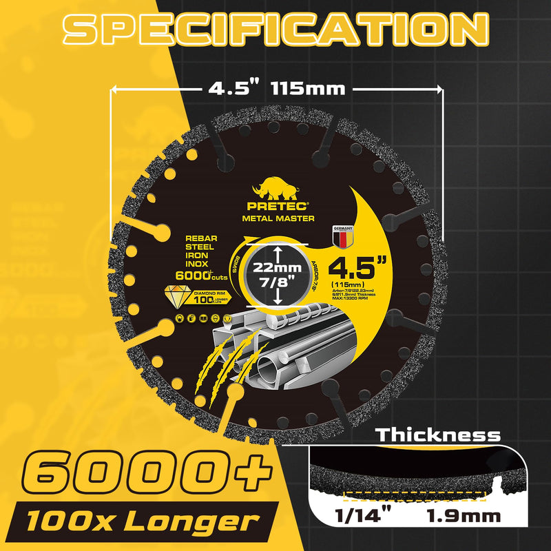 [Australia - AusPower] - Diamond Cutting Wheel 4 1/2 x 7/8 Inch, Angle Grinder Cutting Disc, Carbide Cut Off Wheels, 4 1/2 Cut Off Wheel for Metal with 6000+ Cuts on Rebar, Steel, Iron and INOX - 3Pack 