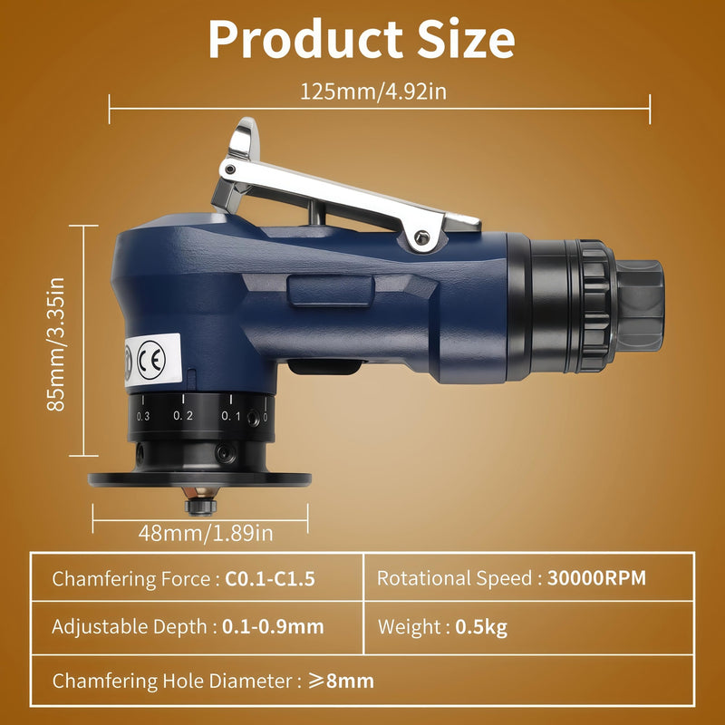 Pneumatic Chamfering Tool, 30000 RPM Air Chamfer Tool with 6 Bearings & Complete Screw Kit for Deburring & Beveling, Includes 8 C & 6 R Blades, 45°, 1/4" Air Inlet for Metal, Wood, PVC, Acrylic Blue