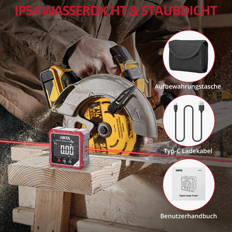 [Australia - AusPower] - BINTA Digital Protractor Inclinometer Laser Spirit Level with LCD Display, Rechargeable IP54 Waterproof Magnetic Levelling Box Level Box for Woodworking, Construction, Decoration, DIY 