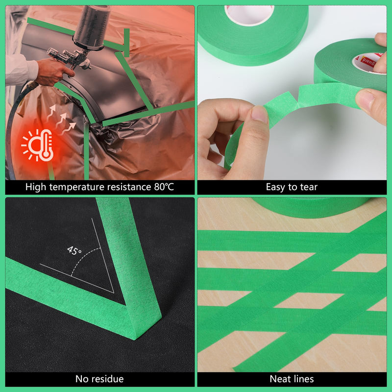 4 Pack Masking Tape 17mm×50m Automotive Refinish Masking Tape Heat Resistant Green Painters Tape for Car Edges Repair Packaging Masking 4