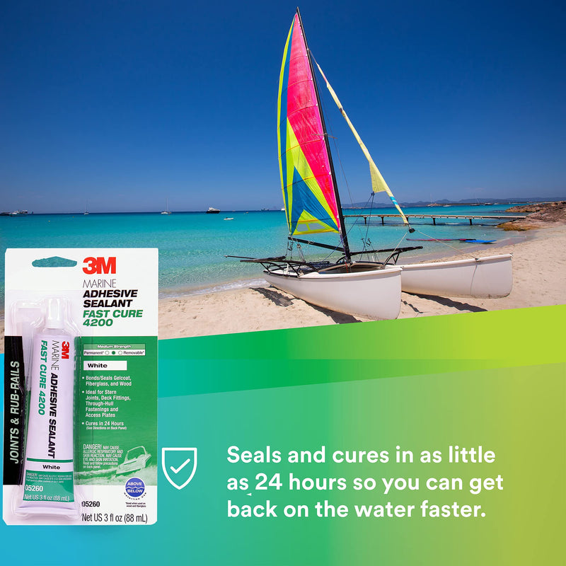 [Australia - AusPower] - 3M Marine Adhesive Sealant Fast Cure 4200 (05260) – Semi-Permanent Flexible Adhesive Sealant for Boats and Marine Applications – White – 3 Ounces 