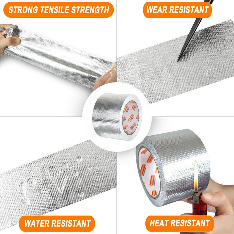 Adhesive Aluminum Foil Heat Shield Tape Barrier，Fiberglass Thermal Insulation Reflective Tape for High Temp Protection, Hose and Auto Use(Silver,3in X 66ft)