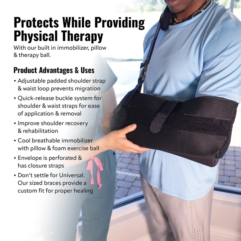 [Australia - AusPower] - PerfectFit Arm Sling Shoulder Immobilizer with Abductor, Medical Grade Support Brace, Rotator Cuff or Surgery Recovery Sling, Shoulder Brace for Men and Women, Large, Black 