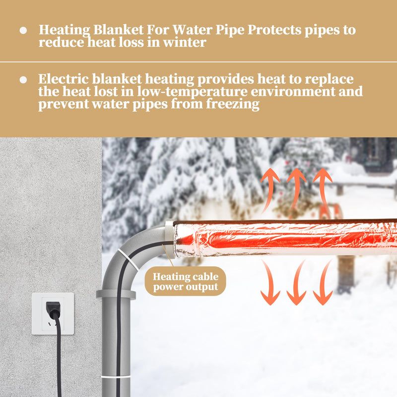 codree 2 Pcs Water Pipe Heat Blanket - 38.5" x 6" Water Pipe Heat Tape - Aluminum Foil Freeze Protection Heating Cable for Metal & Plastic Pipes, 110V, Max Temp 60˚