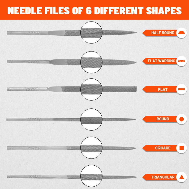 [Australia - AusPower] - ValueMax 7PCS Interchangeable Needle File Set, Small File Set Includes Flat, Flat Warding, Round, Half-Round, Square, Triangular File and A Handle, Suitable for Shaping Metal, Wood, Jewelry, Plastic 