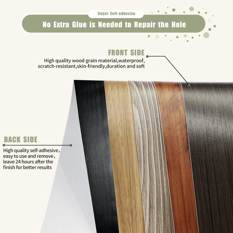 Besezx Wood Grain Tape, 3.9" X15', Self Adhesive Wood Grain Repair Patch for Tables, Chairs, DIY,Baseboards, Doors, Windows, Floors and Furniture Renovation.（Black） 3.9" X15' Black