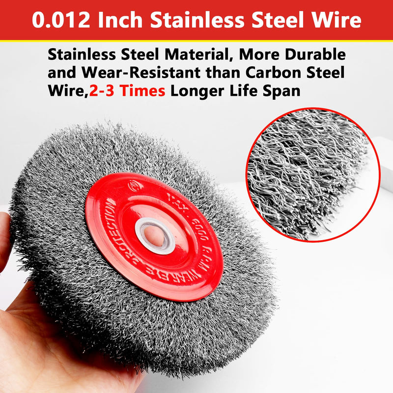 6 Inch Stainless Steel Wire Wheel Brush for Bench Grinder with 1/2-Inch and 5/8-Inch Arbor, 0.012" Coarse Crimped Stainless Steel Wire,for Rust Removal (2) 2