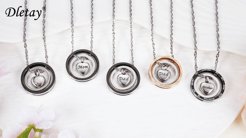Dletay Urn Necklace for Ashes Stainless Steel Cremation Jewelry Memorial Ash Necklace for Men Women Urn Pendant Ashes Holder Black-Dad