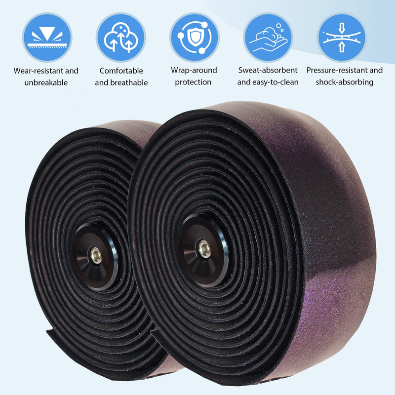 Road Bike Handlebar Tapes, Mirage Purple Bicycle Bar Tape with High Stain Resistance Silicone Surface, Shock Absorbing EVA Bike Grip Tapes for Handlebar (Set of 2, Purple)