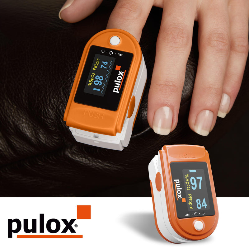 Pulox PO-200 Solo Pulse Oximeter Orange for Measuring SpO2, Pulse and PI | With precision indicator for reliable control of oxygen saturation, heart rate and perfusion index