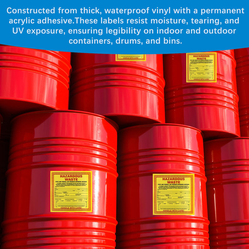 (California) Hazardous Waste Labels 50-Pack | 6x6 Inch Adhesive Vinyl Stickers, EPA & CA DTSC Compliant for Containers & Drums