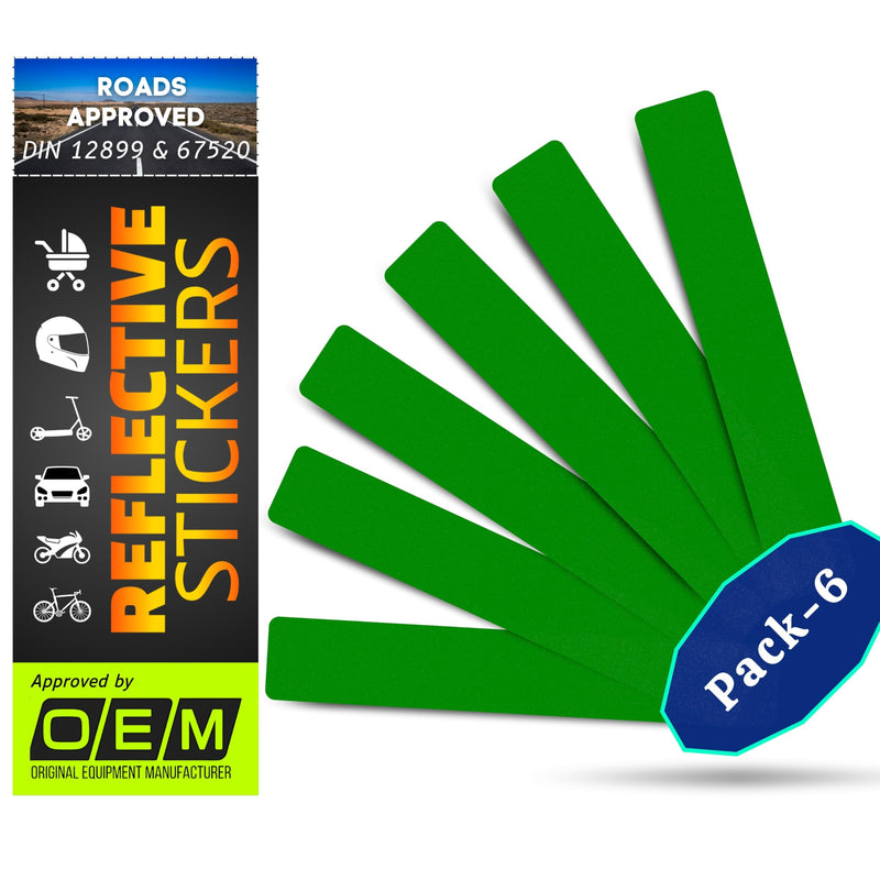 DIN 67520 Reflective Stickers made with ORA FOL 5600, self-adhesive, waterproof, UV-resistant, for cars, trailers, motorcycles, bicycles, helmets, and children's helmets. (Green, 30x150mm, 6 sets) Green, 30x150mm, 6 sets