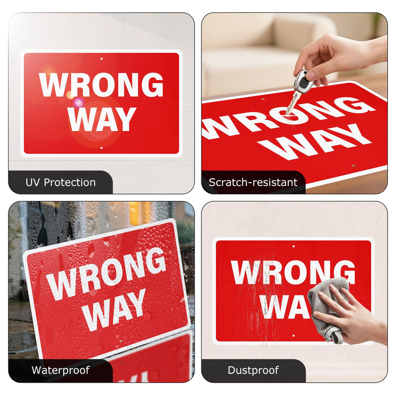 2 Pack Wrong Way Signs 18 x 12 Inch Reflective Aluminum Traffic Signs Rust-Free Weatherproof Wrong Way Signage for Highway Off-Ramps One-Way Streets Parking Lots Warehouses