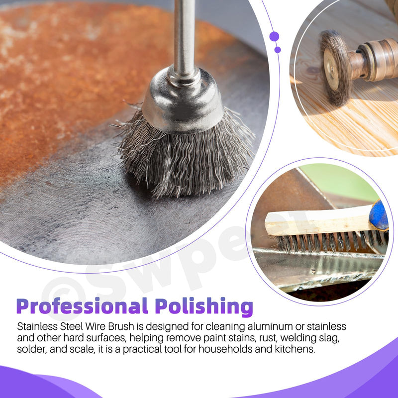 [Australia - AusPower] - Swpeet Wire 9 Pieces Wire Scratch Brush Kit, Including 5 Pieces Wire Wheel Cup Brush, 3 Pieces Brass/Stainless Steel/Carbon Steel Wire Brush and 1 Piece Copper Wire Brush for Rust, Colour Scouring N3 