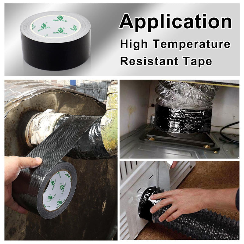 BOMEI PACK Adhesive Black Aluminum Foil Heat Shield Tape Barrier 5in x 66ft, Fiberglass Thermal Insulation Reflective Material High Temp Protection 1 Pack 5inch x 66ft
