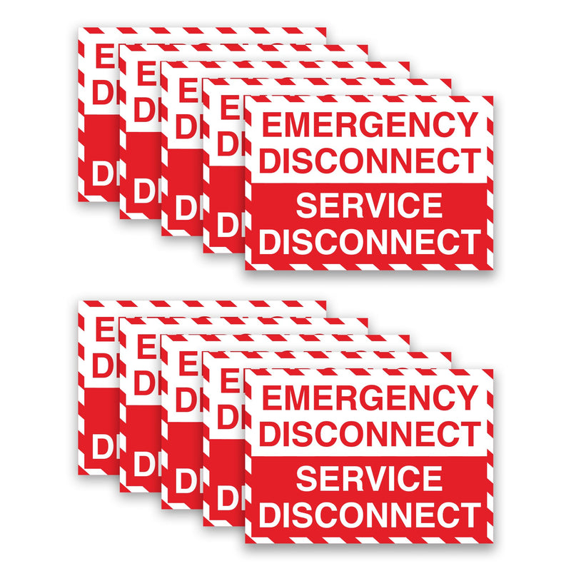 10 x Emergency Disconnect Service Disconnect Signs | 5 x 3.5 Inch Vinyl Emergency Shut Off Warning Stickers for Electrical Panels | Self-Adhesive Electric Danger Labels Notice for Business, Shops, Warehouses, Construction Sites