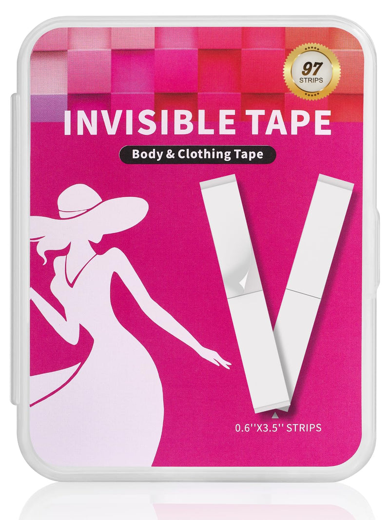 Double Sided Tape for Clothes Invisible Adhesive Body Dress Fabric Fashion Tape All Day Hold Skin-Friendly 100 Strips Clear-97 Strips