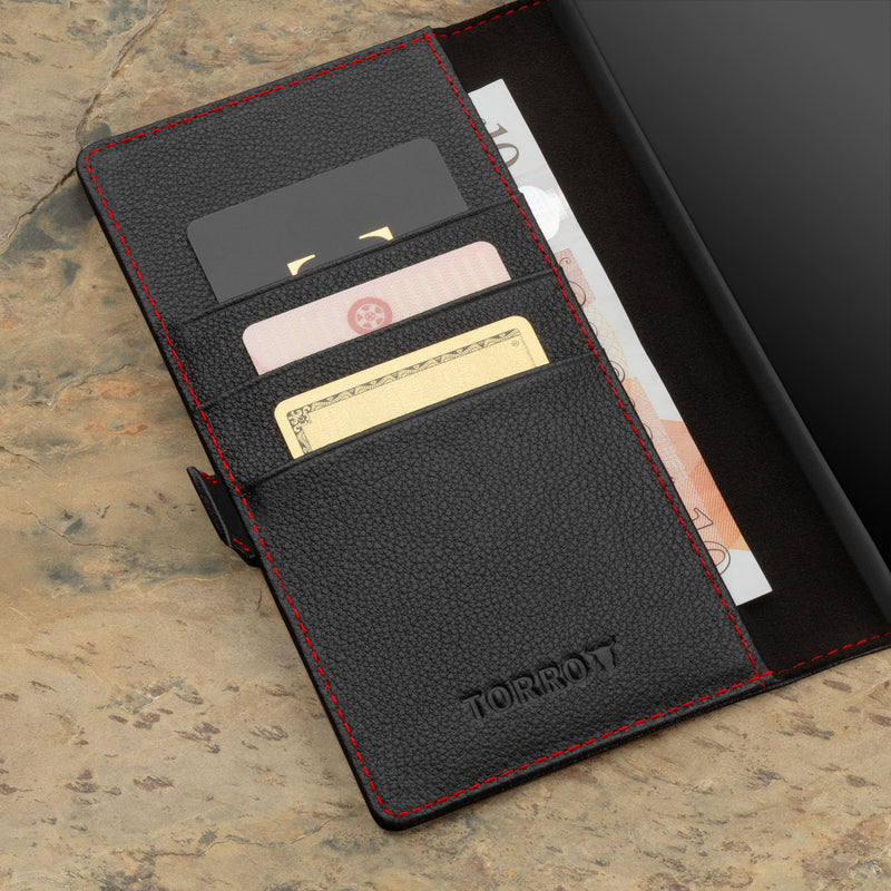 [Australia - AusPower] - TORRO Case Compatible with Samsung Galaxy S24 Ultra 5G – Premium Leather Wallet Case with Kickstand and Card Slots (Black with Red Detail) Black with Red Detail 
