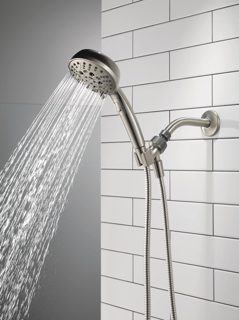 Delta Faucet 6-Spray H2Okinetic Handheld Shower Head with Hose, Brushed Nickel Handheld Shower Head, Hand Shower, Showerheads, Hand Held Shower Heads, Detachable Shower Head, Satin Nickel 75536SN Stainless