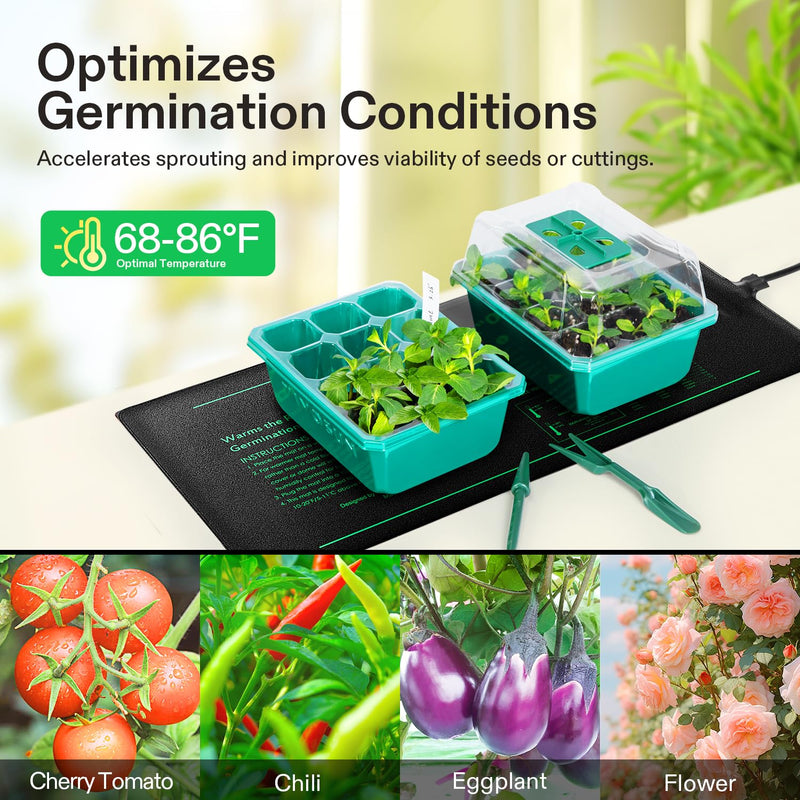 VIVOSUN 2 Pack Durable Waterproof Seedling Heat Mat Warm Hydroponic Heating Pad 10 x 20.75 Inch, Soil Tester, 3-in-1 Plant Moisture Meter Light and PH Tester for Germination, Indoor Gardening, Greenho