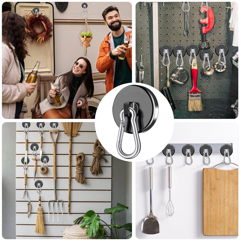 [Australia - AusPower] - E BAVITE Carabiner Magnetic Hooks, 110LBS Strong Black Magnetic Hooks Heavy Duty with Swivel Carabiner Hook, Great for Hanging for Cruise, Garage, Kitchen, Refrigerator, Locker (12-Pack) Black-12P 