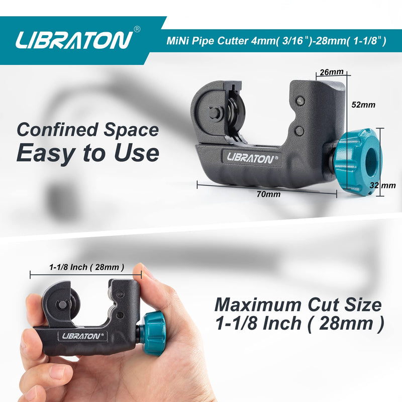 [Australia - AusPower] - Libraton Tubing Cutter 3/16" to 1-1/8", Mini Tube Cutter, Copper Cutter, Heavy Duty Mini Pipe Cutter, Copper Tube Cutter with Deburring Tool for Copper Pipe, Aluminum Pipe, Thin Stainless Steel Pipe 3/16" to 1-1/8" 