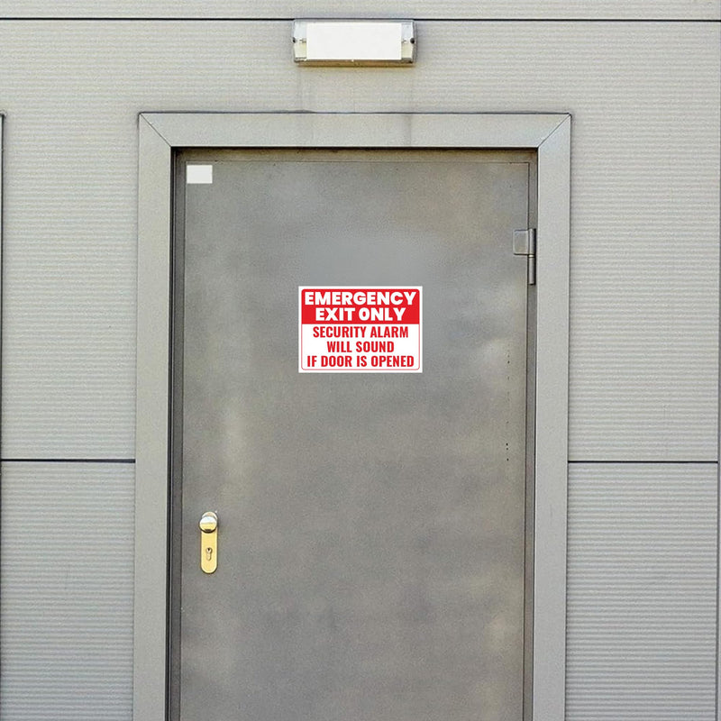 5 x Emergency Exit Only Stickers | Security Alarm Will Sound If Door Is Opened Signs | 10 x 7 inches | Self-Adhesive, UV Protected Vinyl Decals | Non-Rusting, Easy to Mount Labels for Business, Hospitals, Offices, Schools