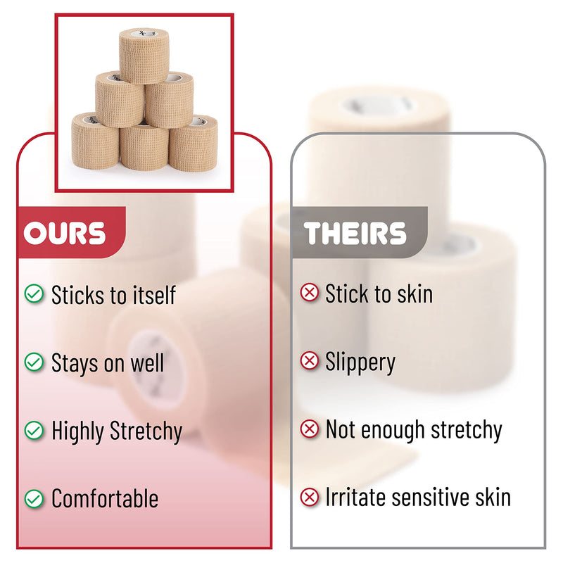 [Australia - AusPower] - Mr. Pen- Self Adhesive Bandage Wrap, 6 Pack, Skin Colored, 2 x 5 Yards, Cohesive Bandages, Medical Wrap, Elastic Bandage Wrap, Self Sticking Bandage Tape Skin Color 