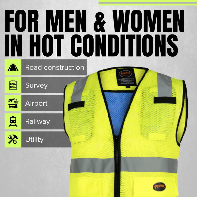 Pioneer Hi Vis Cooling Safety Vest for Men & Women - Class 2 - Reflective Tape Large