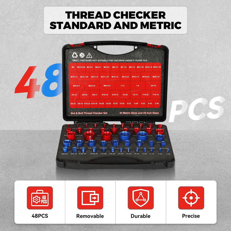 [Australia - AusPower] - Thread Checker,48PCS Nut and Bolt Thread Checker, Standard 25 Inch & 23 Metric Bolt Size Finder for Detecting The Dimensions of Threaded Nuts in Narrow Spaces. 