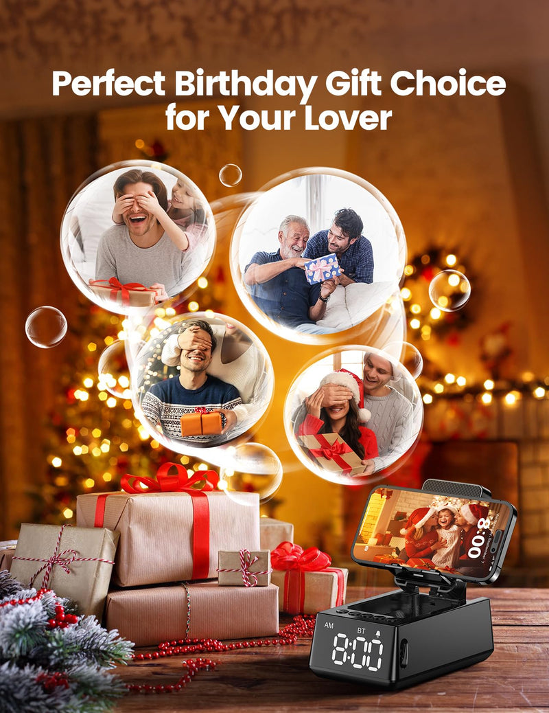 [Australia - AusPower] - Gifts for Him, Her, Cell Phone Stand Bluetooth Speaker, Cool Tech Kitchen Gadgets Adjustable Phone Holder, Birthday for Men Women Dad Who Want Nothing Black 