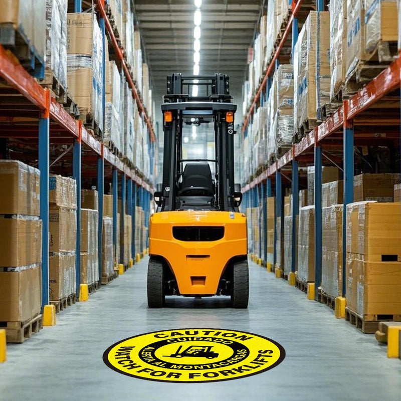 5 Pack Caution Watch for Forklifts Bilingual Sign Look Out for Lift Truck Traffic Floor Sticker 17 × 17 Inches Self Adhesive Vinyl Waterproof Anti-Slip Signage for Office Work Site Warehouse 5 Pack