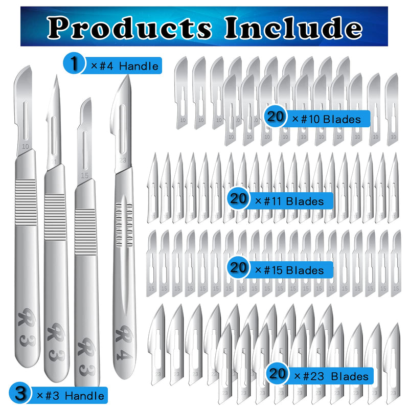 [Australia - AusPower] - 80 PCS Scalpel Blades #10#11#15#23 Scalpels Surgical Blades with 4PCS Handle & Storage Box,Individually Wrapped High Carbon Steel Blades for Sculpting, Cutting,Crafts & More 84PCS 