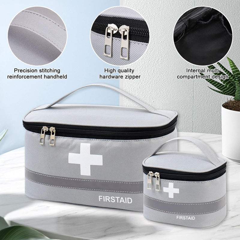 [Australia - AusPower] - Colexy Pack of 2 Portable Travel Pharmacy Bag Large Capacity Medicine Storage Bag Emergency Bag Empty First Aid Bag Medicine Bag for Travel Home Office, gray, A 