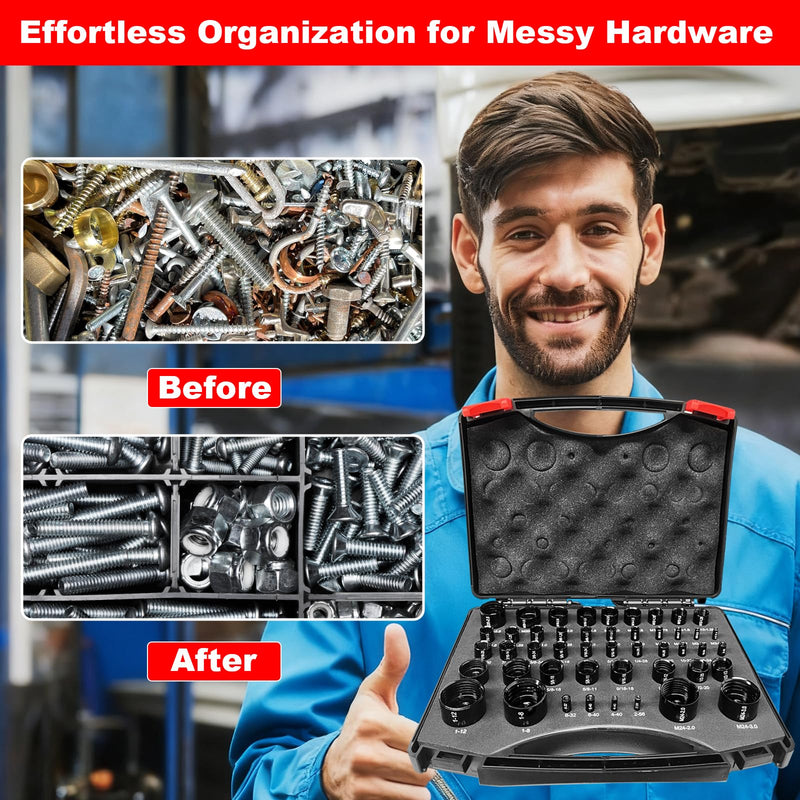 [Australia - AusPower] - Nut and Bolt Thread Checker, 47 PCS Nut and Bolt Gauges Individually Housed in Case (25 Inch & 22 Metric) Bolts Measuring, Bolt Size Finder Checker Thread Gauge for Quickly Identify 47 Thread Checker 