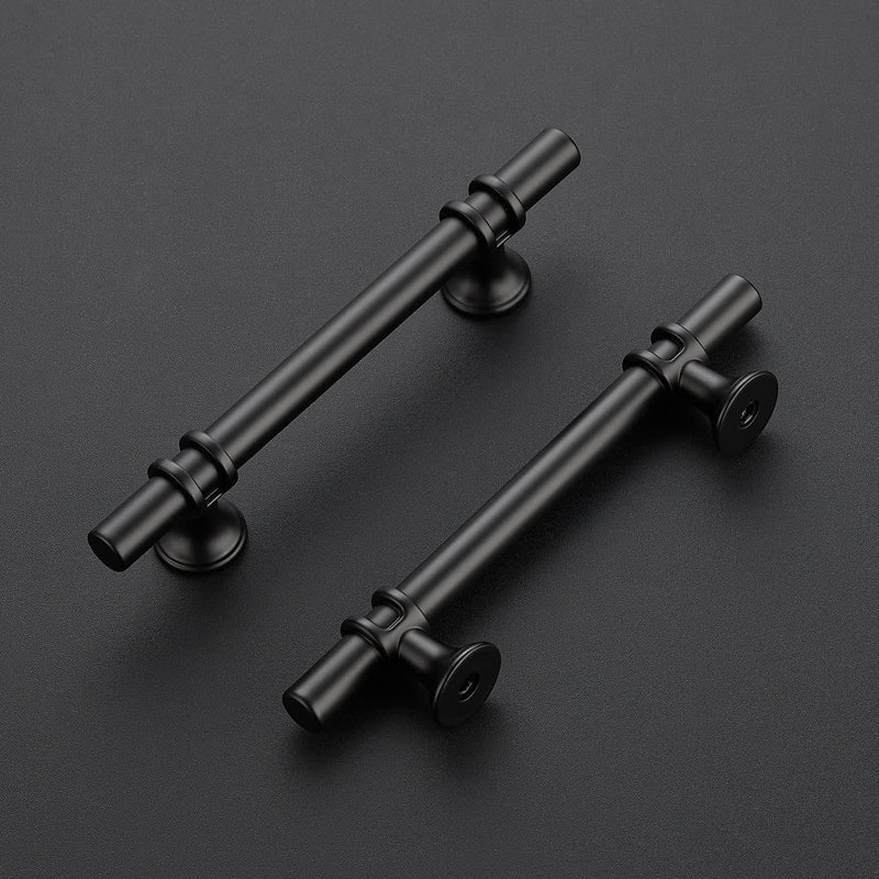 Black Cabinet Handles Black Cabinet Pulls 10 Pack 4 Inch Hole Center | Modern T-Bar Shape with Round Base, 6-3/8 Inch Overall Length, Easy Installation for Cabinets & Drawers