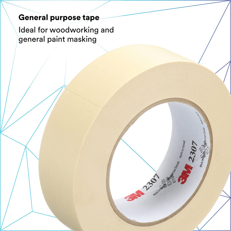 3M Masking Tape 2307, Tan Color, General Purpose, Rubber Adhesive, Crepe-Paper Backing, 24 mm x 55 m, 5.2 mil, 1 Roll 1 Count (Pack of 1)