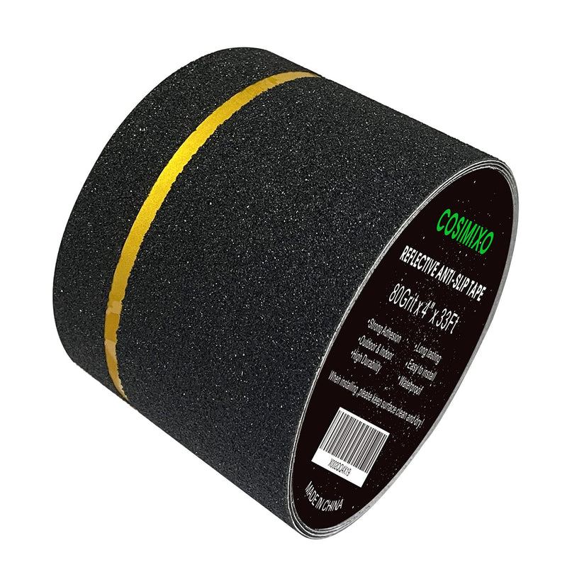 COSIMIXO 4" x 33FT Anti Slip Tape with Reflective Stripe,Premium Grip Tape Non Slip Stair Treads Tape,Non Skid Tape, High Traction Adhesive for Stairs Step Black/Yellow 4Inch x 33Ft