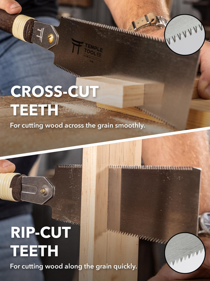 Japanese Pull Saw - 7 Ryoba Hand Saw with Rip-cut and Crosscut - for Dovetails, Tenons, Joinery, Cutting Boards to Length & Width- Temple Tool Co. Japanese Pull Saw 7