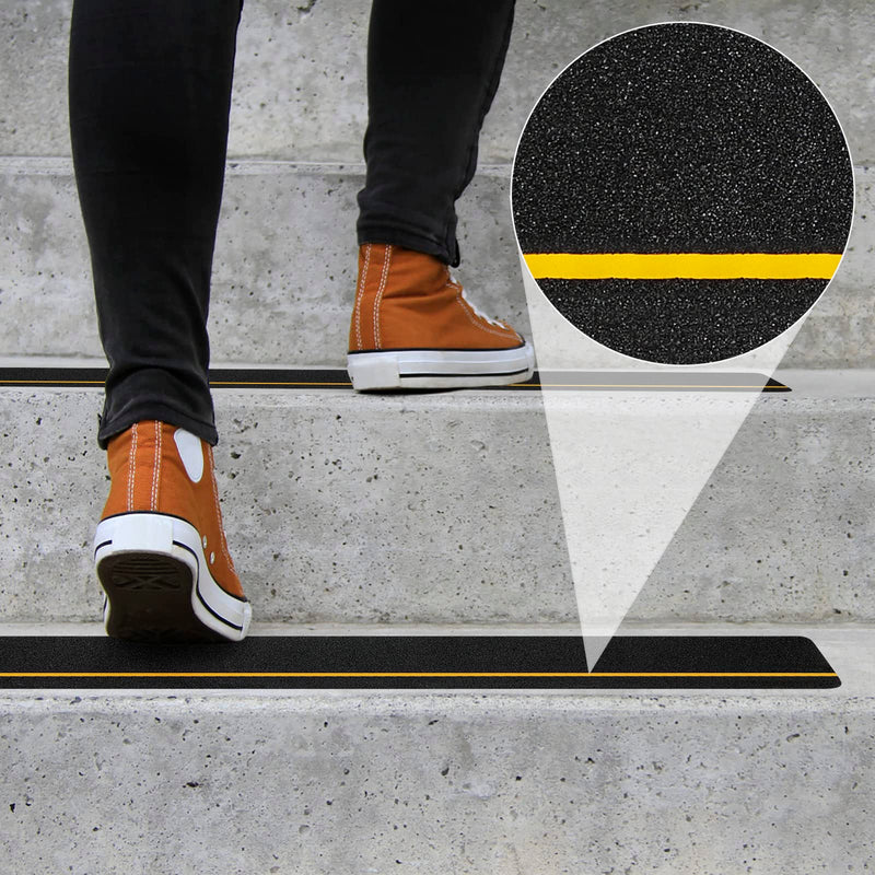 Anti Slip Tape (10-Pack) 4'' x 30'' Waterproof Non Skid Tape, Best Grip Non Slip Strips Treads High Traction Friction Abrasive Adhesive with Yellow Reflective Strips for Stairs Step Black,Yellow