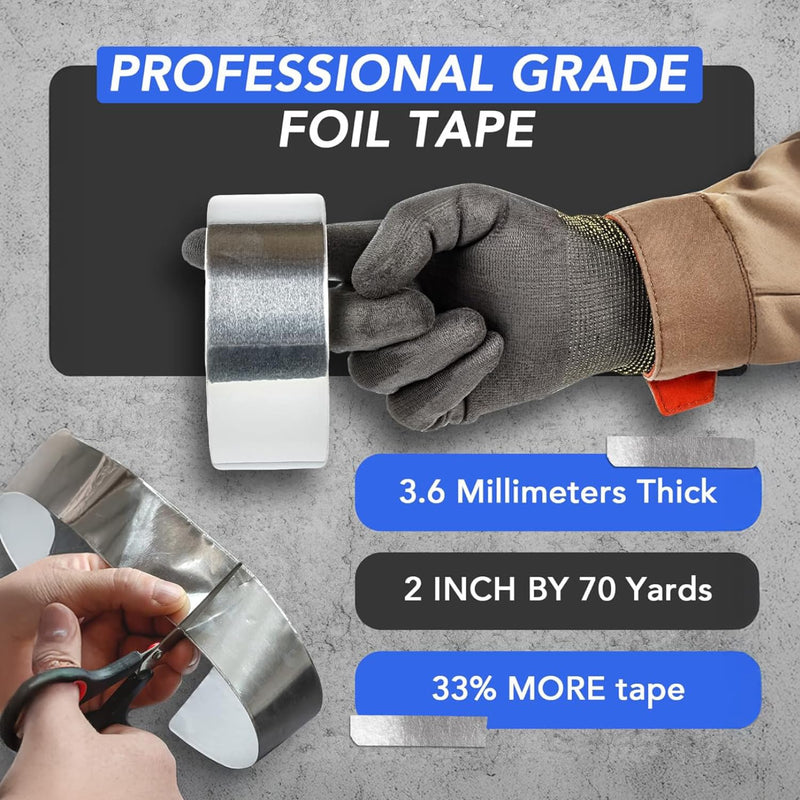 TapePlus Aluminum Foil Tape - HVAC & Ductwork Sealing with HVAC Tape - Metal Ductwork Insulation & Moisture Protection - Heat-Resistant Performance to 250°F - 2 in x 70 yd, Pack of 1, Silver 1 Pack