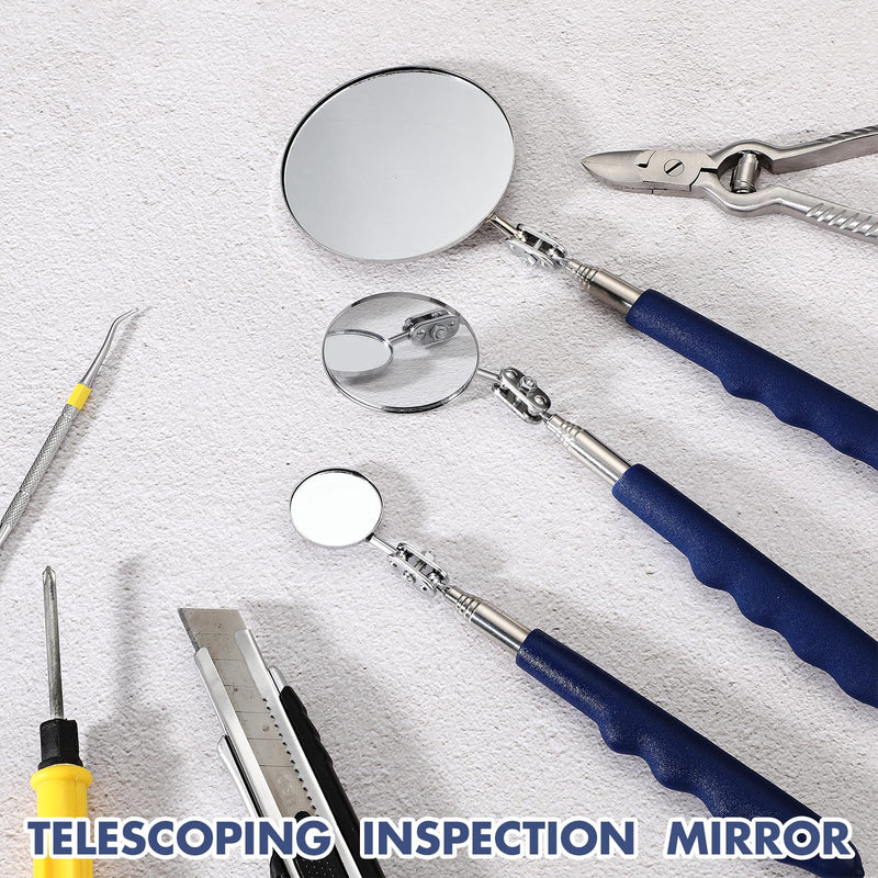 [Australia - AusPower] - 3 Pieces Telescoping Inspection Mirror Stainless Steel Mechanic Mirror with Long Handle Extendable Mirror Telescoping Mirror Tool for Technicians Mechanics Contractors (Round) Round 