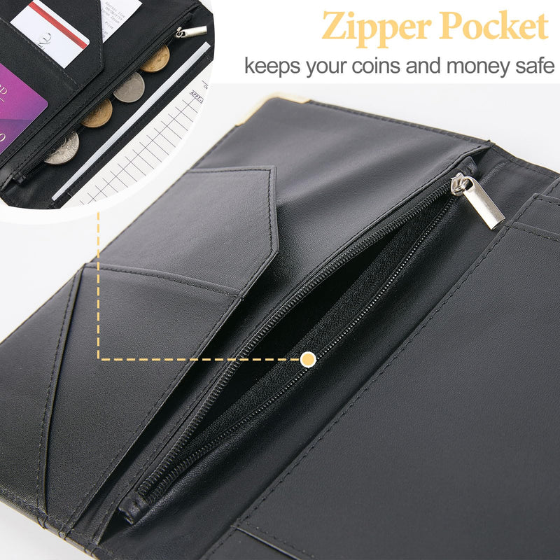 [Australia - AusPower] - Server Book, PU Leather Server Books for Waitress with Zipper Pockets, Waitress Book with Pen Holder Fit Server Apron Check Presenters for Restaurants Black 