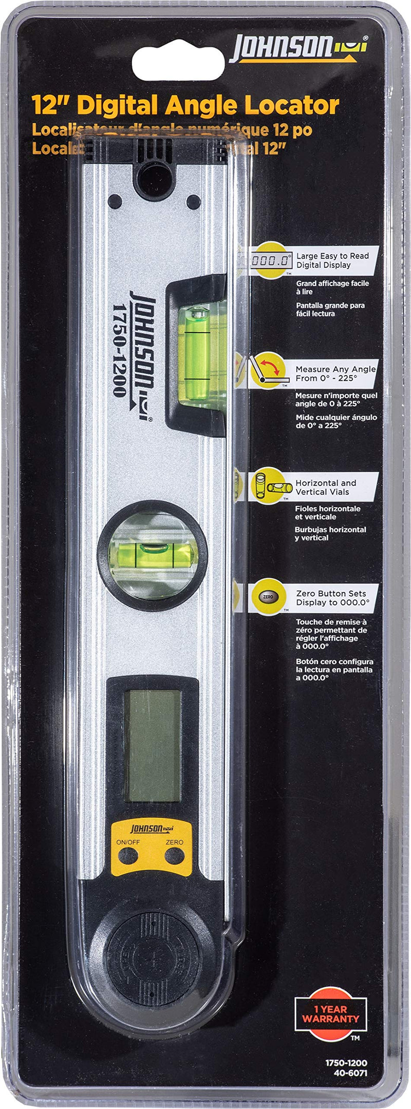 [Australia - AusPower] - Johnson Level & Tool 1750-1200 Digital Angle Locator, 12", Silver, 1 Locator 12 Inch 