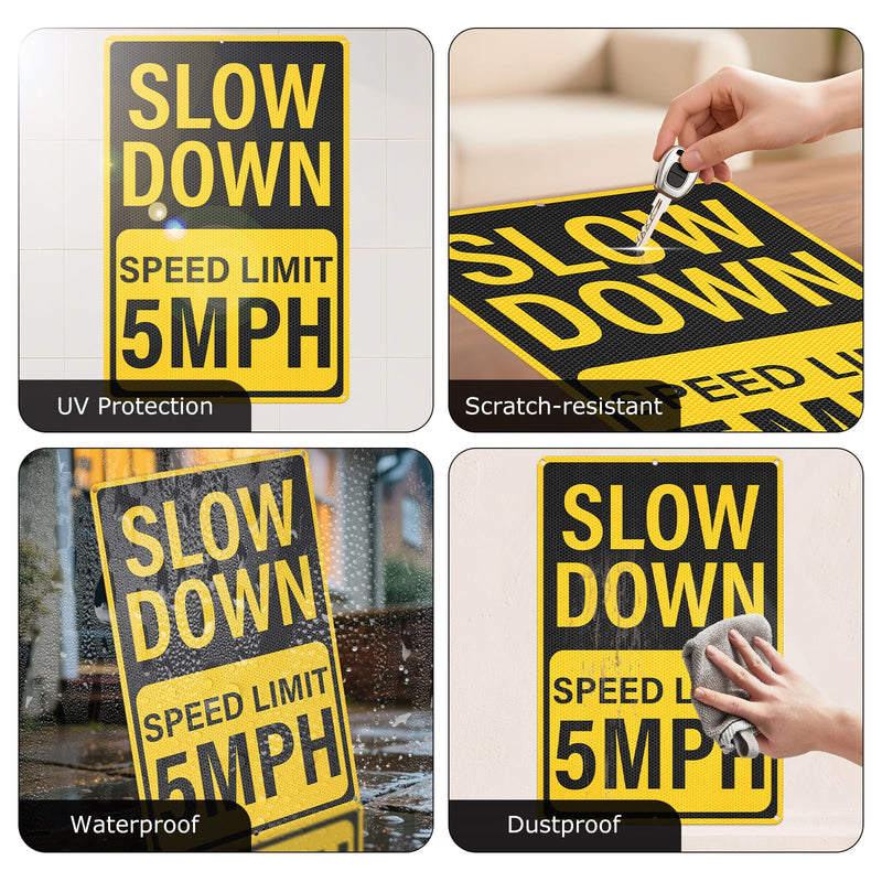 Slow Down Speed Limit 5 MPH Sign 12 x 18 Inches Reflective Aluminum Metal Traffic Sign Rust-Free Warning Signs for Driveway Parking Lots Neighborhoods Campground 2 Pack Yellow